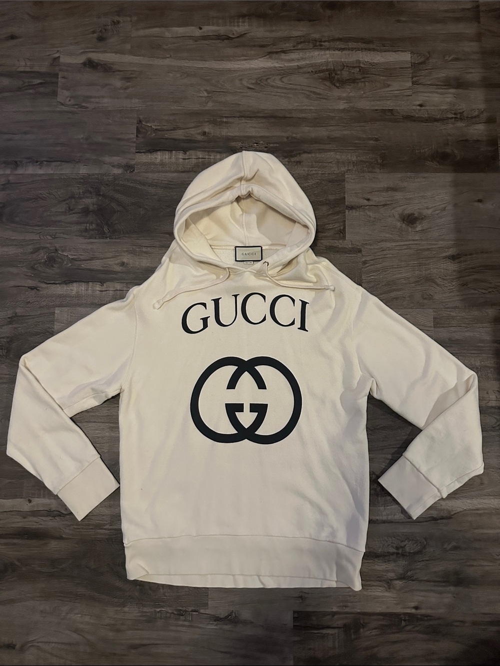 Gucci Mens XL Ivory Cream Interlocking G Big Logo Hoodie Sweatshirt MSRP $1,300